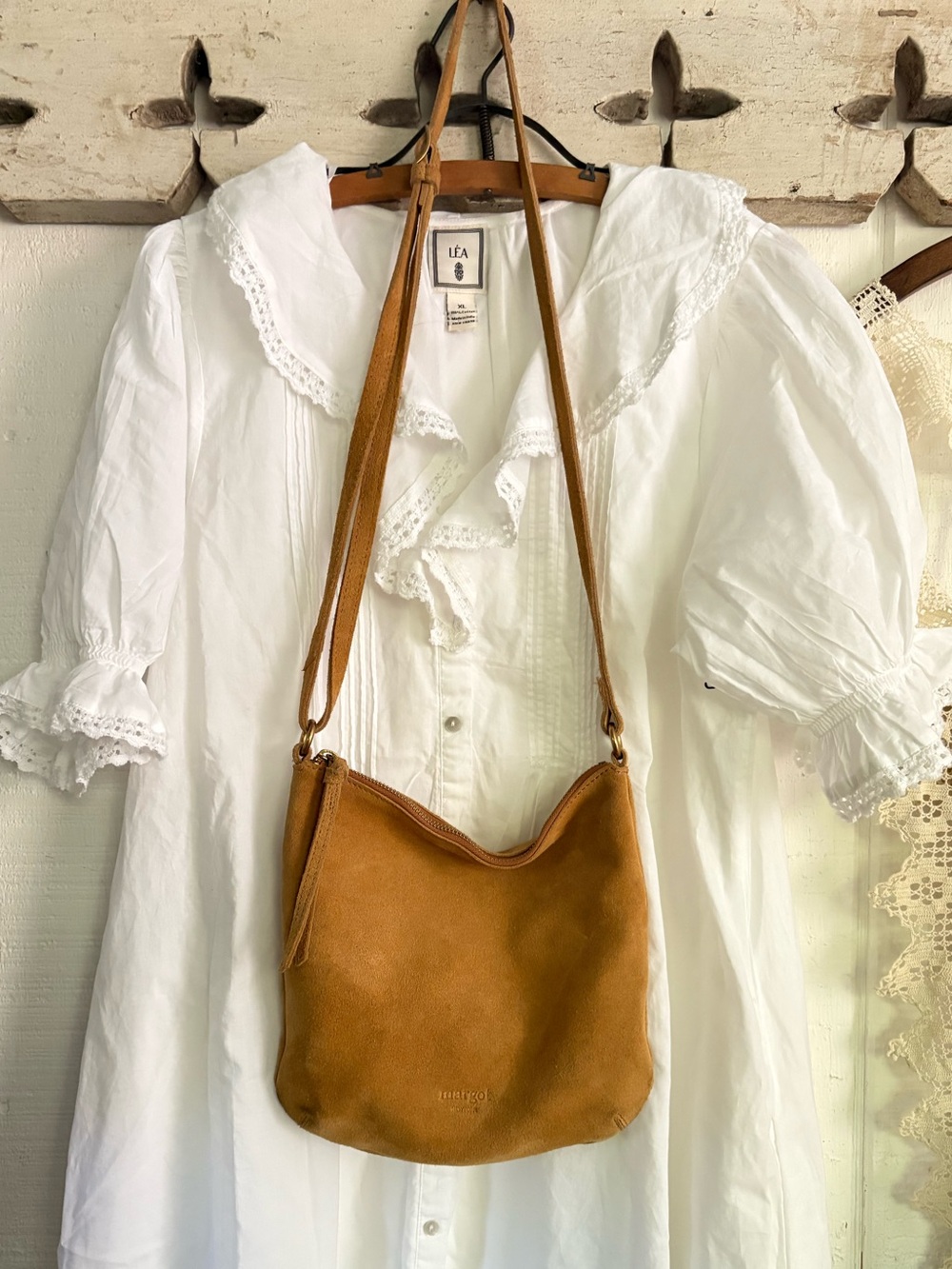 margot Suede Crossbody Bag in Camel Tan USED